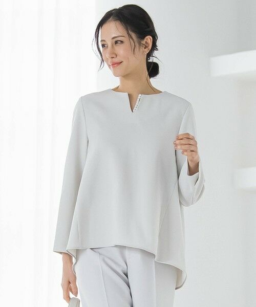LAUTREAMONT / ロートレアモン シャツ・ブラウス | トリクシオンキーネックブラウス≪セットアップ対応/手洗い可能≫（ライトグレー）