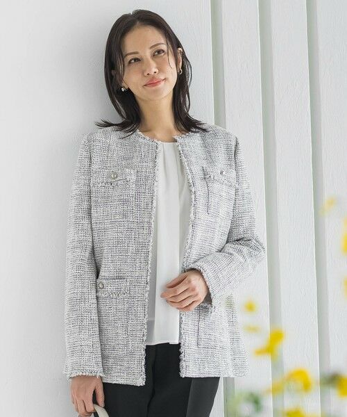 LAUTREAMONT / ロートレアモン テーラードジャケット | ストレッチツイードミドルジャケット（ホワイト系その他）