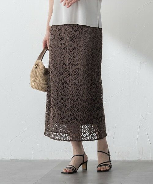 LAUTREAMONT / ロートレアモン ミニ・ひざ丈スカート | クラシッククロッシェレーススカート（ブラウン）
