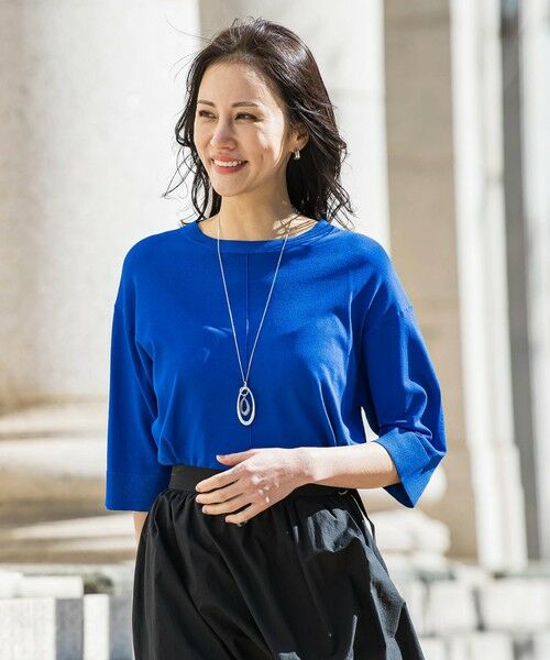 LAUTREAMONT / ロートレアモン ニット・セーター | クルーネック五分袖ニット≪WEB限定サイズ11号/WEB限定カラーあり/洗える≫（ブルー）