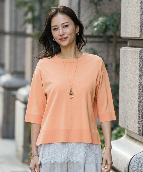 LAUTREAMONT / ロートレアモン ニット・セーター | クルーネック五分袖ニット≪WEB限定サイズ11号/WEB限定カラーあり/洗える≫（オレンジ）