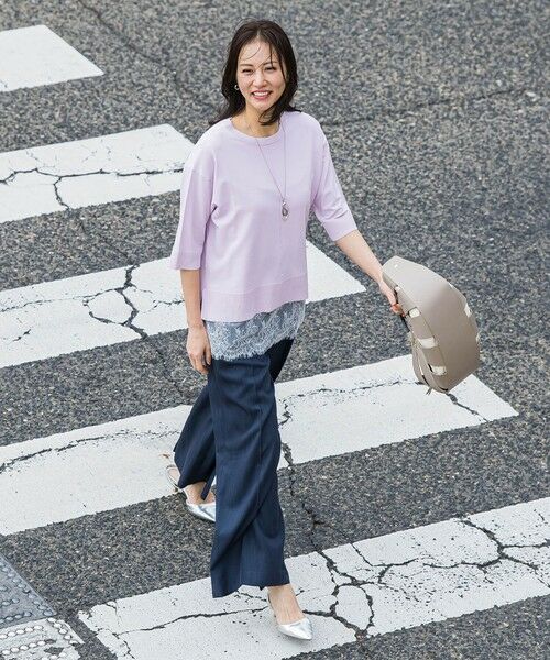 LAUTREAMONT / ロートレアモン ニット・セーター | クルーネック五分袖ニット≪WEB限定サイズ11号/WEB限定カラーあり/洗える≫（【WEB限定】パープル）