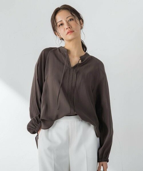 LAUTREAMONT / ロートレアモン シャツ・ブラウス | シアーブロードバンドカラーブラウス（ブラウン）