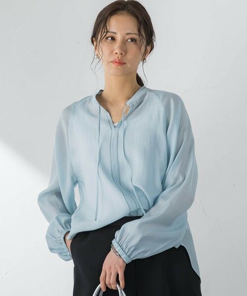 LAUTREAMONT / ロートレアモン シャツ・ブラウス | シアーブロードバンドカラーブラウス（ライトブルー）