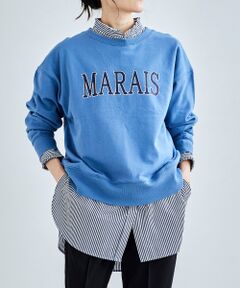 【大人カジュアルに必須のロゴスウェット】<br><br>流行の発信地パリの都市”MARAIS”(マレ)地区のロゴが入ったスウェット。<br><br>肩の張りにくいラグランスリーブに、ゆとりのあるシルエット。<br>メンズっぽくなりすぎない程よい丈感のプルオーバーに、カレッジ風のロゴをプリントしました。<br>軽くてドライタッチな質感が着心地の良さを実現しています。<br><br>通常の裏毛より薄手を使用しているので、ジャケットやアウターのインナーとしても◎<br>大人カジュアルな印象に仕上げています。<br><br>＝＝＝＝＝＝＝＝＝＝＝＝＝＝＝＝＝＝＝＝<br>透け感：なし<br>伸縮性：あり<br>光沢感：なし<br>生地の厚さ：普通<br>＝＝＝＝＝＝＝＝＝＝＝＝＝＝＝＝＝＝＝＝<br>手洗い可　ドライクリーニング可　陰干し<br>＊摩擦や水濡れによる色落ち・色移りにご注意下さい。