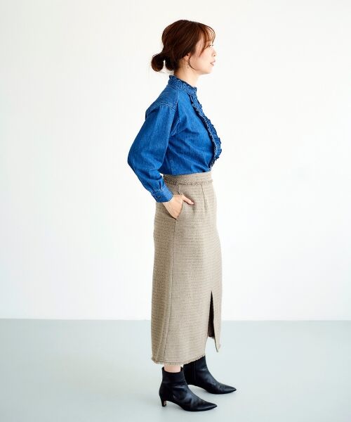 le.coeur blanc / ルクールブラン ロング・マキシ丈スカート | ツイードフリンジストレートスカート | 詳細10