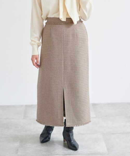 le.coeur blanc / ルクールブラン ロング・マキシ丈スカート | ツイードフリンジストレートスカート | 詳細11