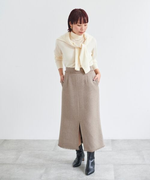le.coeur blanc / ルクールブラン ロング・マキシ丈スカート | ツイードフリンジストレートスカート | 詳細12