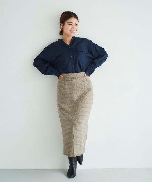 le.coeur blanc / ルクールブラン ロング・マキシ丈スカート | ツイードフリンジストレートスカート | 詳細2