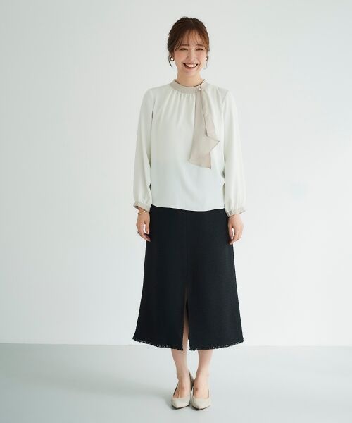 le.coeur blanc / ルクールブラン ロング・マキシ丈スカート | ツイードフリンジストレートスカート | 詳細20