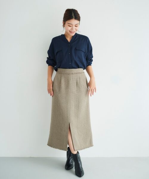 le.coeur blanc / ルクールブラン ロング・マキシ丈スカート | ツイードフリンジストレートスカート | 詳細3