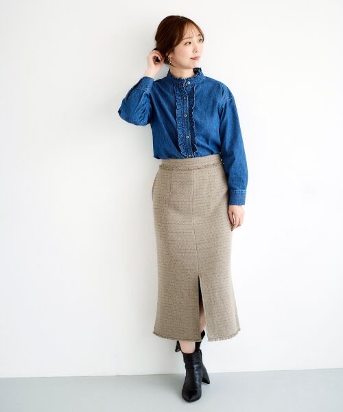 le.coeur blanc / ルクールブラン ロング・マキシ丈スカート | ツイードフリンジストレートスカート | 詳細9