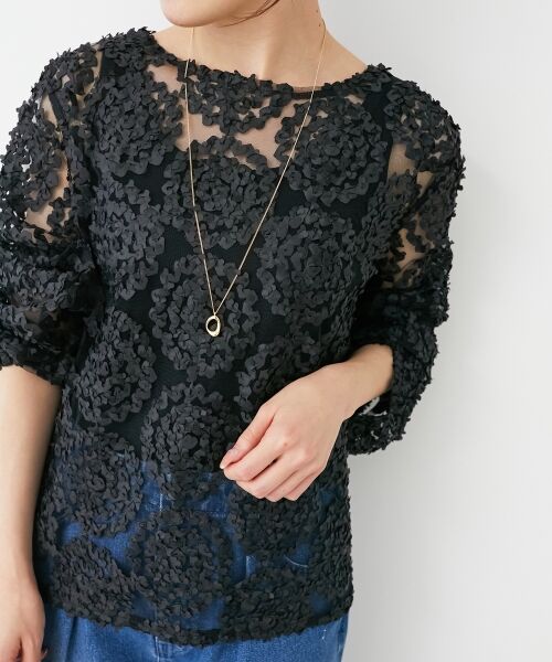 le. coeur blanc/ルクールブラン 【手洗い可能】CHOKLATE PARIS モチーフレーストップス ブラック 38 le. coeur blanc/ルクールブラン 【手洗い可能】CHOKLATE PARIS モチーフレーストップス ブラック 38