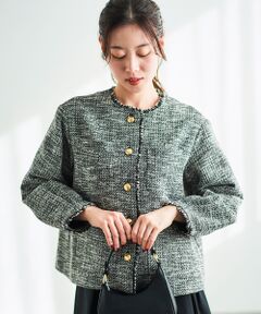 le.coeur blanc / ルクールブラン ノーカラージャケット | 《通勤着やセレモニーシーンにも》メランジツイードノーカラージャケット