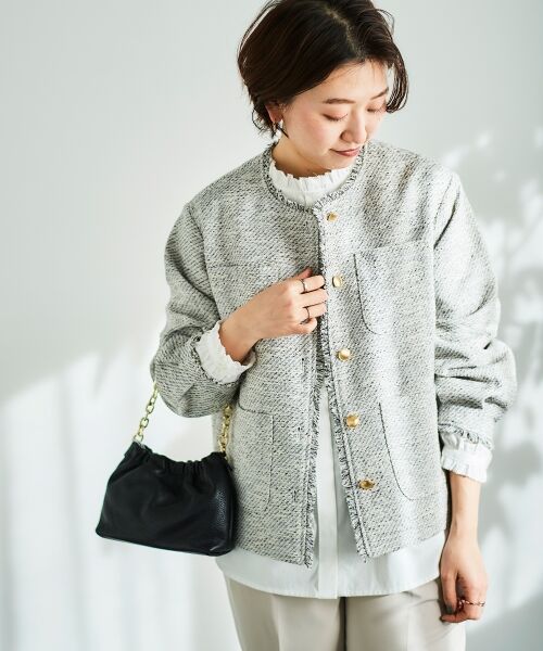 le.coeur blanc / ルクールブラン ノーカラージャケット | 《通勤着やセレモニーシーンにも》メランジツイードノーカラージャケット | 詳細12