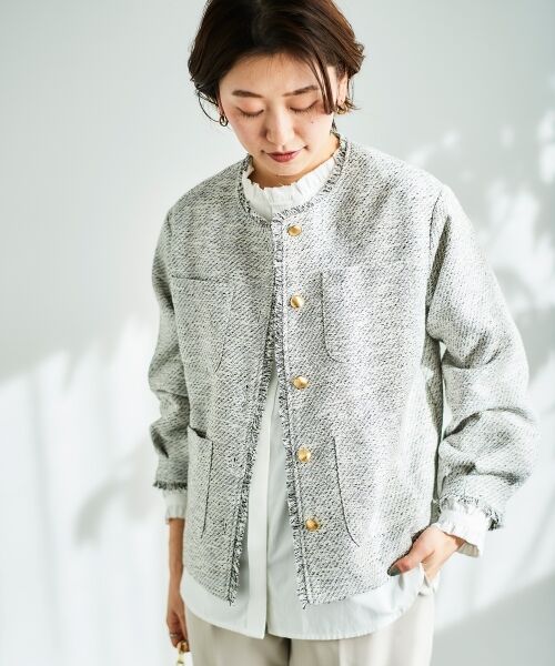 le.coeur blanc / ルクールブラン ノーカラージャケット | 《通勤着やセレモニーシーンにも》メランジツイードノーカラージャケット | 詳細13