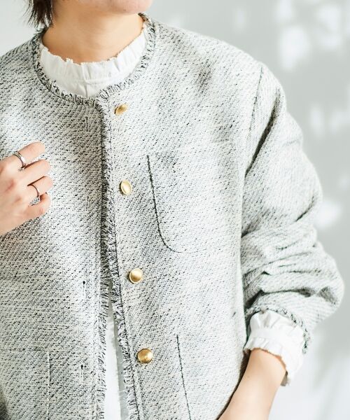 le.coeur blanc / ルクールブラン ノーカラージャケット | 《通勤着やセレモニーシーンにも》メランジツイードノーカラージャケット | 詳細15