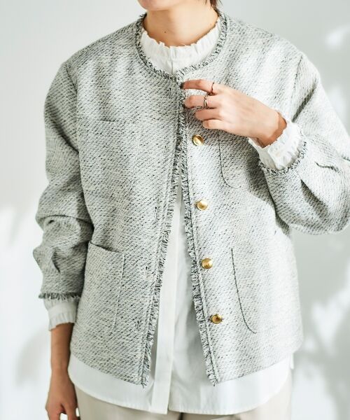 le.coeur blanc / ルクールブラン ノーカラージャケット | 《通勤着やセレモニーシーンにも》メランジツイードノーカラージャケット | 詳細16