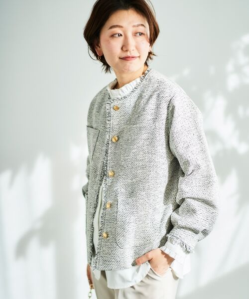 le.coeur blanc / ルクールブラン ノーカラージャケット | 《通勤着やセレモニーシーンにも》メランジツイードノーカラージャケット | 詳細17
