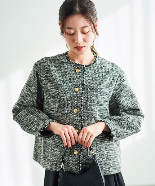 le.coeur blanc / ルクールブラン ノーカラージャケット | 《通勤着やセレモニーシーンにも》メランジツイードノーカラージャケット | 詳細2