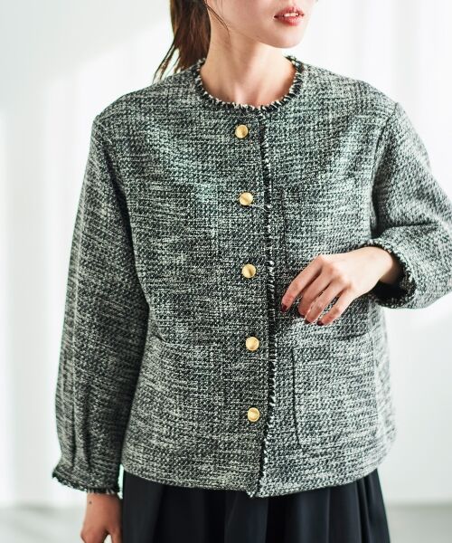 le.coeur blanc / ルクールブラン ノーカラージャケット | 《通勤着やセレモニーシーンにも》メランジツイードノーカラージャケット | 詳細3