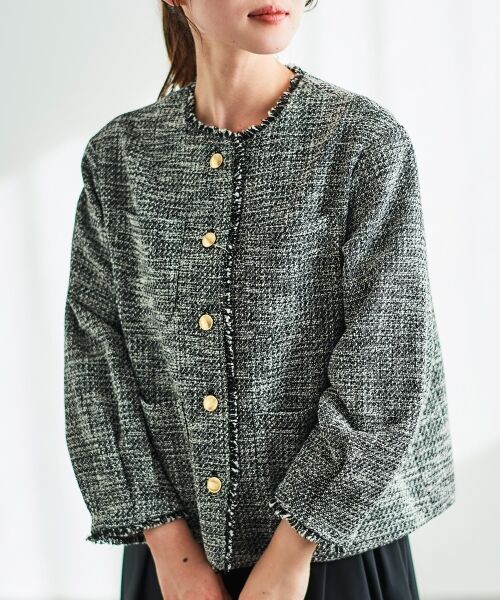 le.coeur blanc / ルクールブラン ノーカラージャケット | 《通勤着やセレモニーシーンにも》メランジツイードノーカラージャケット | 詳細4