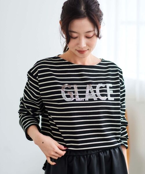 le.coeur blanc / ルクールブラン カットソー | 《手洗い可能》GLACEスパンコールロゴボーダー | 詳細13