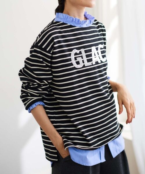 le.coeur blanc / ルクールブラン カットソー | 《手洗い可能》GLACEスパンコールロゴボーダー | 詳細8