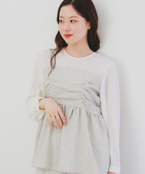 le.coeur blanc / ルクールブラン シャツ・ブラウス | ツィードドッキングノーカラーブラウス | 詳細2