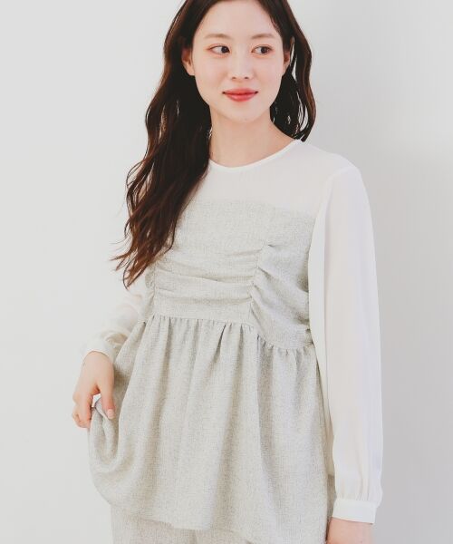 le.coeur blanc / ルクールブラン シャツ・ブラウス | ツィードドッキングノーカラーブラウス | 詳細3