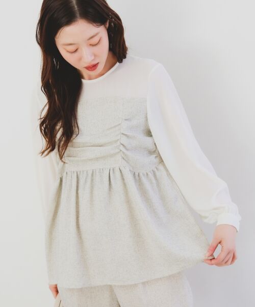 le.coeur blanc / ルクールブラン シャツ・ブラウス | ツィードドッキングノーカラーブラウス | 詳細4