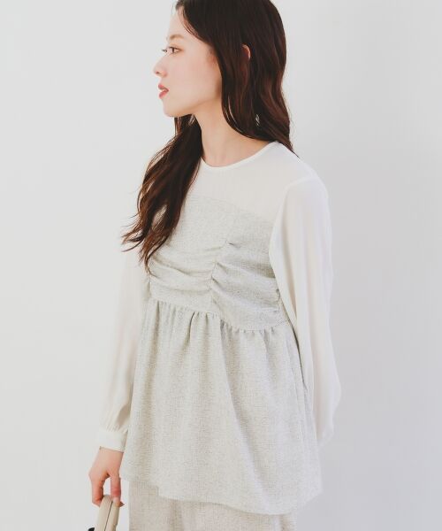 le.coeur blanc / ルクールブラン シャツ・ブラウス | ツィードドッキングノーカラーブラウス | 詳細7