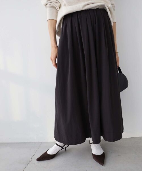 le.coeur blanc / ルクールブラン ロング・マキシ丈スカート | ナイロンタックギャザーダブルヘムスカート | 詳細12