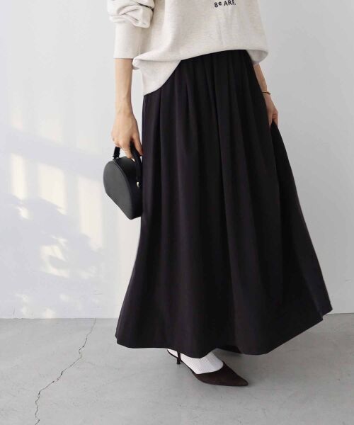 le.coeur blanc / ルクールブラン ロング・マキシ丈スカート | ナイロンタックギャザーダブルヘムスカート | 詳細13