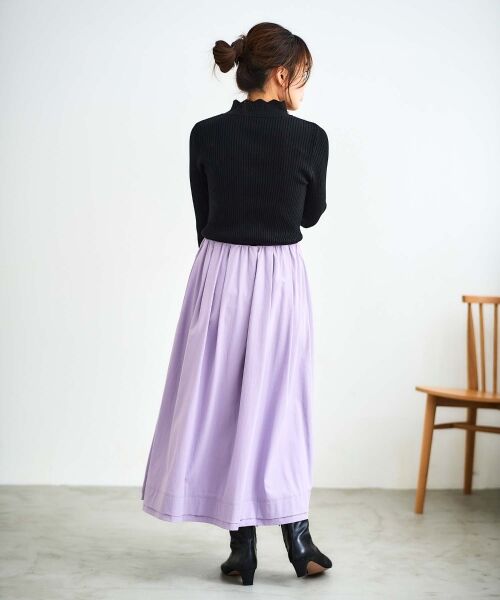 le.coeur blanc / ルクールブラン ロング・マキシ丈スカート | ナイロンタックギャザーダブルヘムスカート | 詳細25