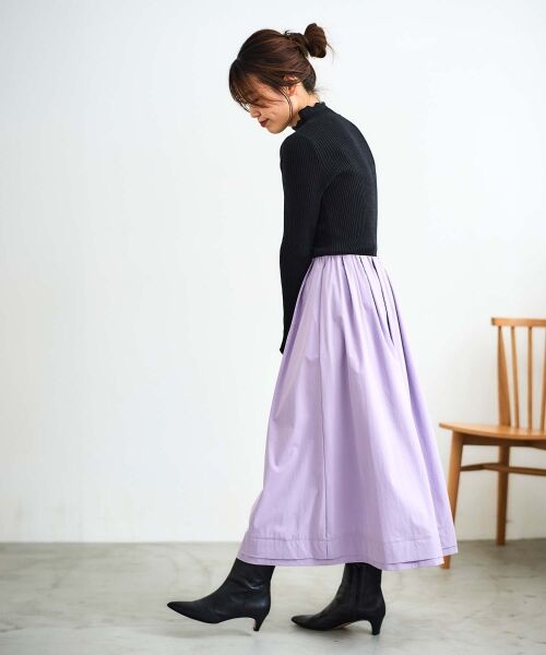 le.coeur blanc / ルクールブラン ロング・マキシ丈スカート | ナイロンタックギャザーダブルヘムスカート | 詳細26