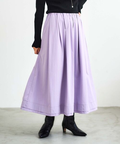 le.coeur blanc / ルクールブラン ロング・マキシ丈スカート | ナイロンタックギャザーダブルヘムスカート | 詳細28
