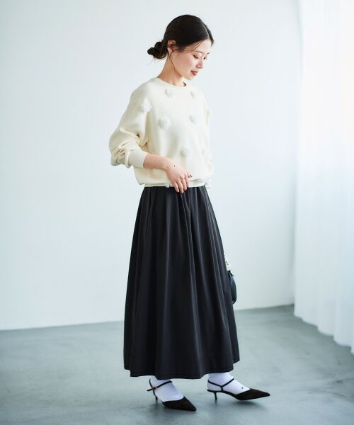 le.coeur blanc / ルクールブラン ロング・マキシ丈スカート | ナイロンタックギャザーダブルヘムスカート | 詳細5