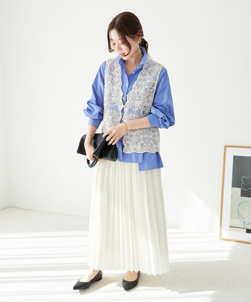 le.coeur blanc / ルクールブラン ロング・マキシ丈スカート | 《手洗い可能》麻混シアーランダムプリーツスカート | 詳細2