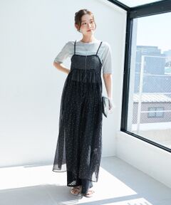 le.coeur blanc / ルクールブラン ロング・マキシ丈ワンピース | 《手洗い可能》箔ドットオーガンジーキャミワンピース