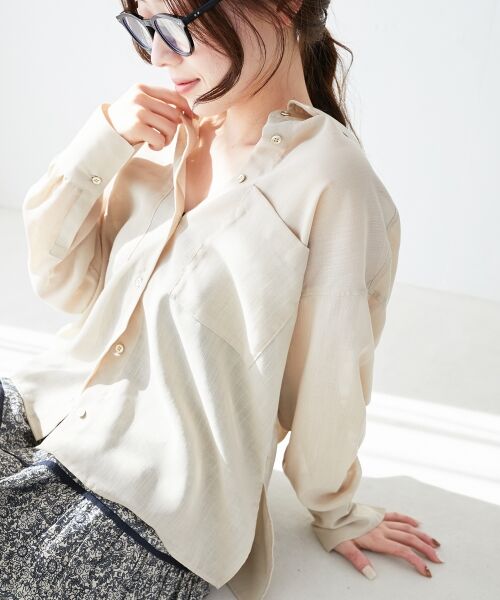 le. coeur blanc/ルクールブラン 《手洗い可能》ダブルポケットシアーシャツ L/ベージュ 38 le. coeur blanc/ルクールブラン 《手洗い可能》ダブルポケットシアーシャツ L/ベージュ 38