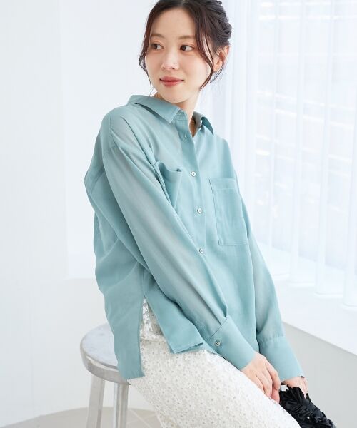 le. coeur blanc/ルクールブラン 《手洗い可能》ダブルポケットシアーシャツ ブルー 38 le. coeur blanc/ルクールブラン 《手洗い可能》ダブルポケットシアーシャツ ブルー 38