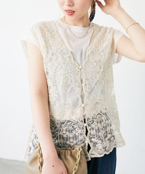 le. coeur blanc/ルクールブラン 《手洗い可能》TORRAZZO DONNAメッシュレースベスト ベージュ 38 le. coeur blanc/ルクールブラン 《手洗い可能》TORRAZZO DONNAメッシュレースベスト ベージュ 38
