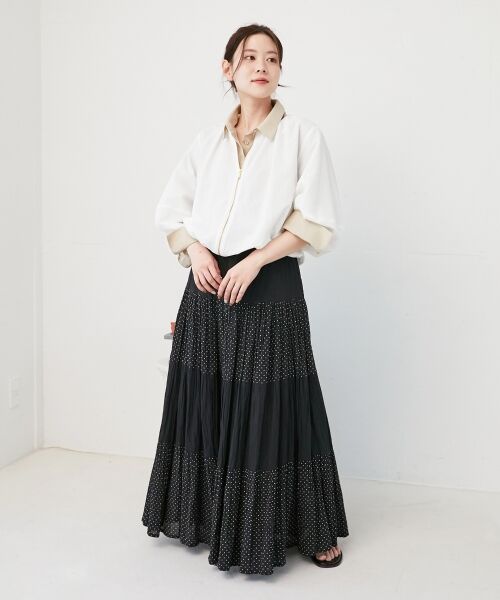le.coeur blanc / ルクールブラン ロング・マキシ丈スカート | 《手洗い可能》Fanakaドット切替スカート | 詳細2