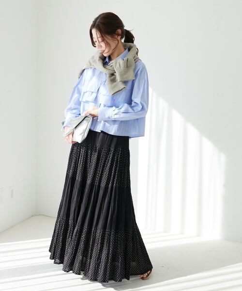 le.coeur blanc / ルクールブラン ロング・マキシ丈スカート | 《手洗い可能》Fanakaドット切替スカート | 詳細8
