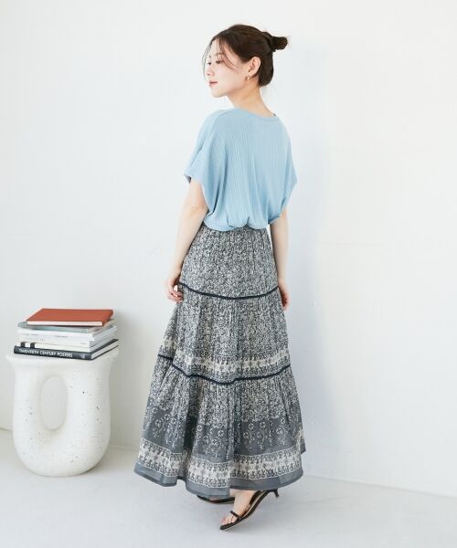 le.coeur blanc / ルクールブラン ロング・マキシ丈スカート | Fanakaパイピングフラワー柄スカート | 詳細11