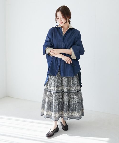 le.coeur blanc / ルクールブラン ロング・マキシ丈スカート | Fanakaパイピングフラワー柄スカート | 詳細15