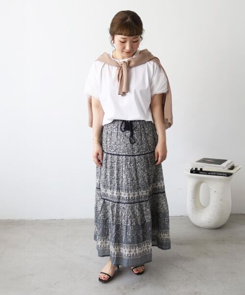le.coeur blanc / ルクールブラン ロング・マキシ丈スカート | Fanakaパイピングフラワー柄スカート | 詳細18