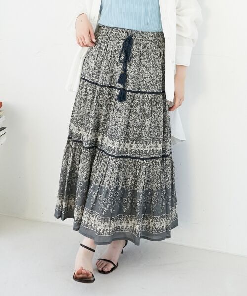 le.coeur blanc / ルクールブラン ロング・マキシ丈スカート | Fanakaパイピングフラワー柄スカート | 詳細2