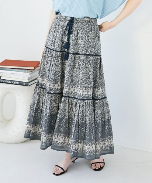 le.coeur blanc / ルクールブラン ロング・マキシ丈スカート | Fanakaパイピングフラワー柄スカート | 詳細3